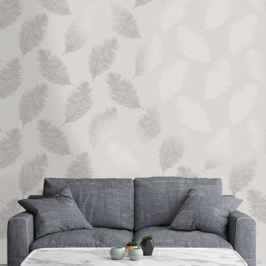 DUTCH WALLCOVERINGS Tapete Fawning Feather Hellgrau