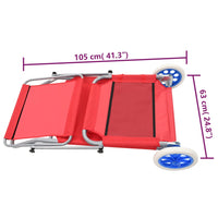 Thumbnail for Sonnenliege Klappbar mit Sonnenschutz und Rädern Stahl Rot
