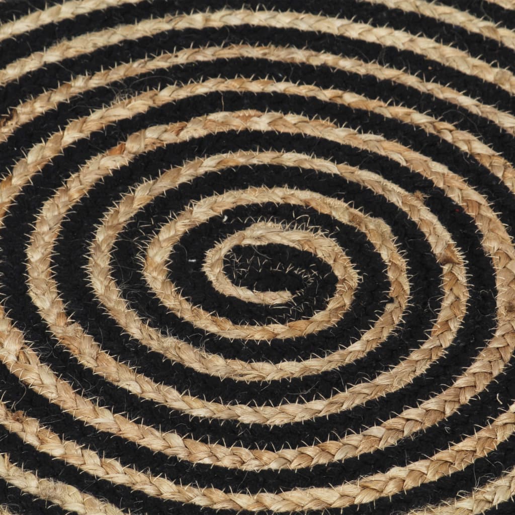 Teppich Handgefertigt Jute mit Spiralen-Design Schwarz 90 cm