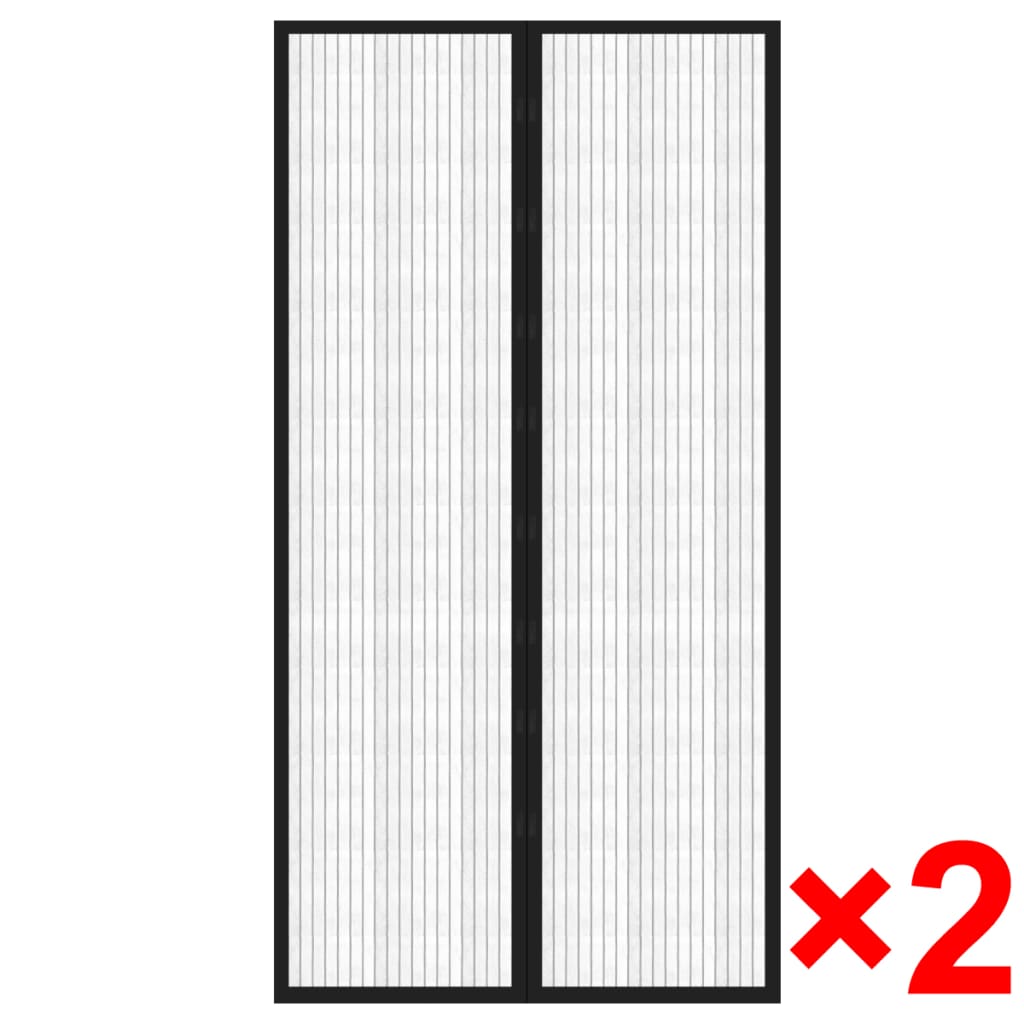 Fliegengitter-Türvorhang 2 Stk. Magnet Schwarz 210x100 cm
