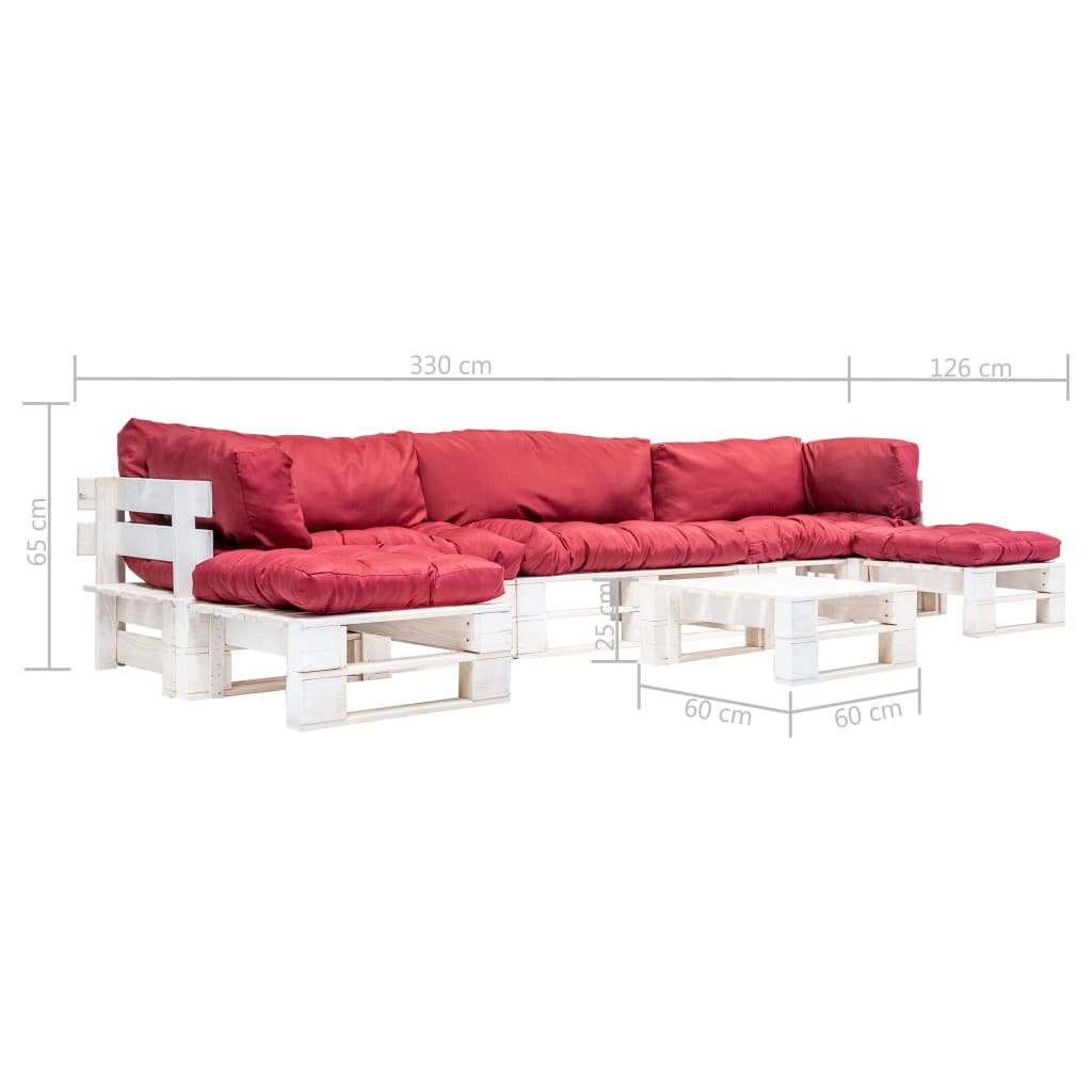 6-tlg. Paletten-Lounge-Set mit Kissen in Rot Holz