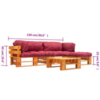 Thumbnail for 4-tlg. Garten-Lounge-Set aus Paletten mit Roten Kissen Holz