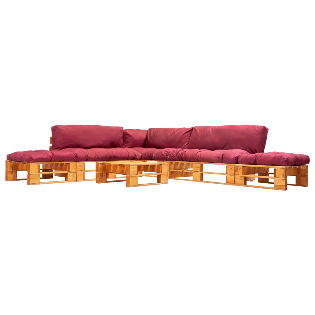 6-tlg. Paletten-Lounge-Set mit Kissen in Rot Holz