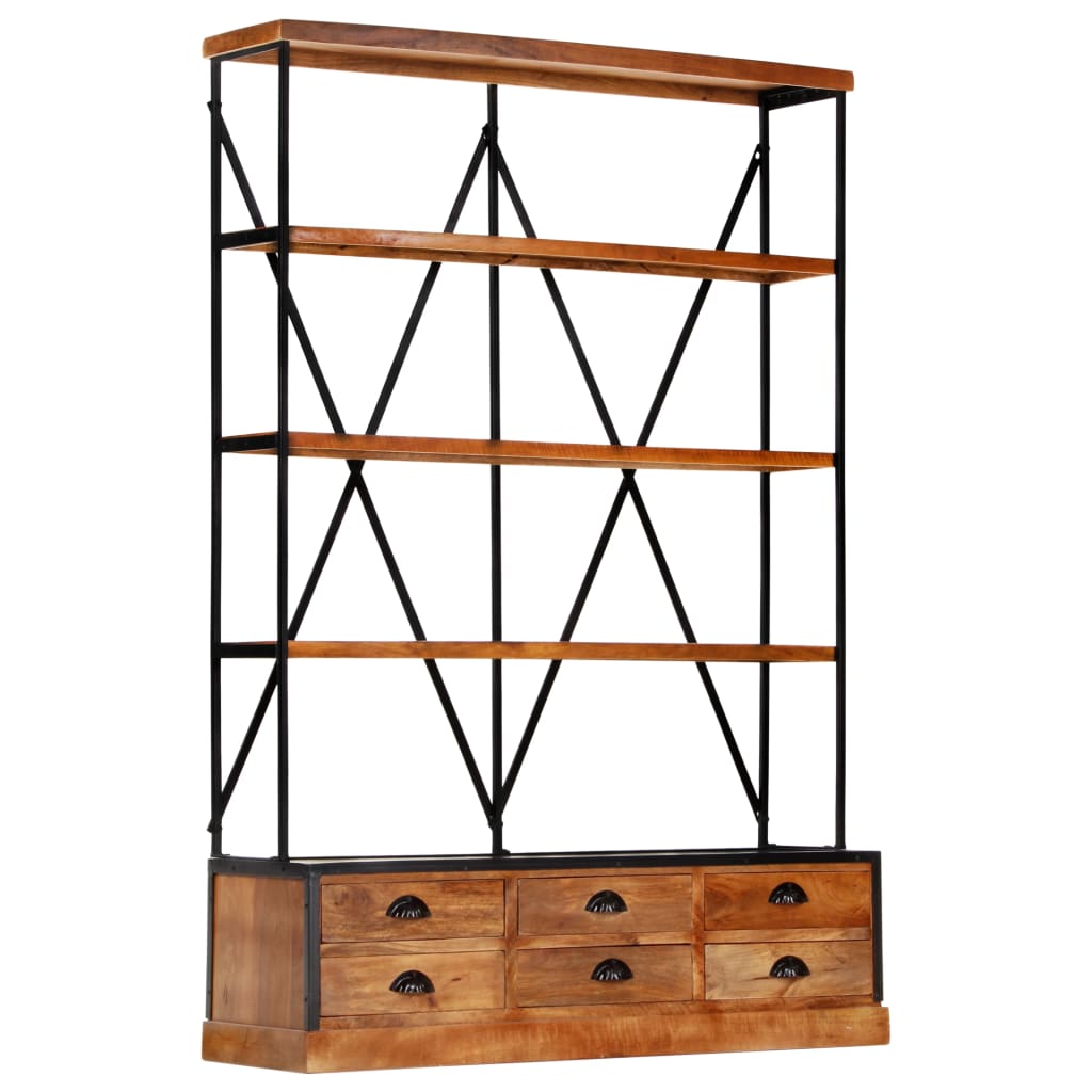 Bücherregal 4 Ebenen 6 Schubladen 122×36×181 cm Massivholz