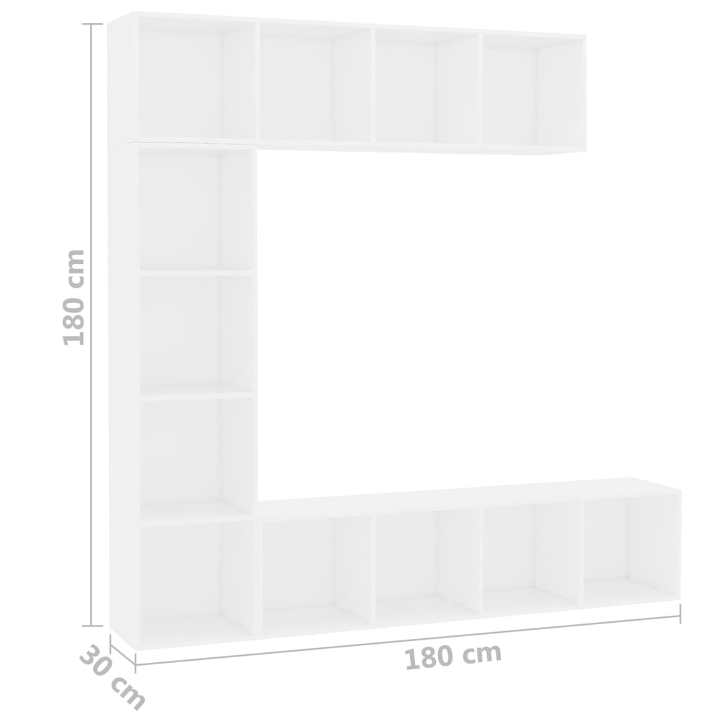 3-tlg. Bücher-/TV-Schrank Set Weiß 180×30×180 cm