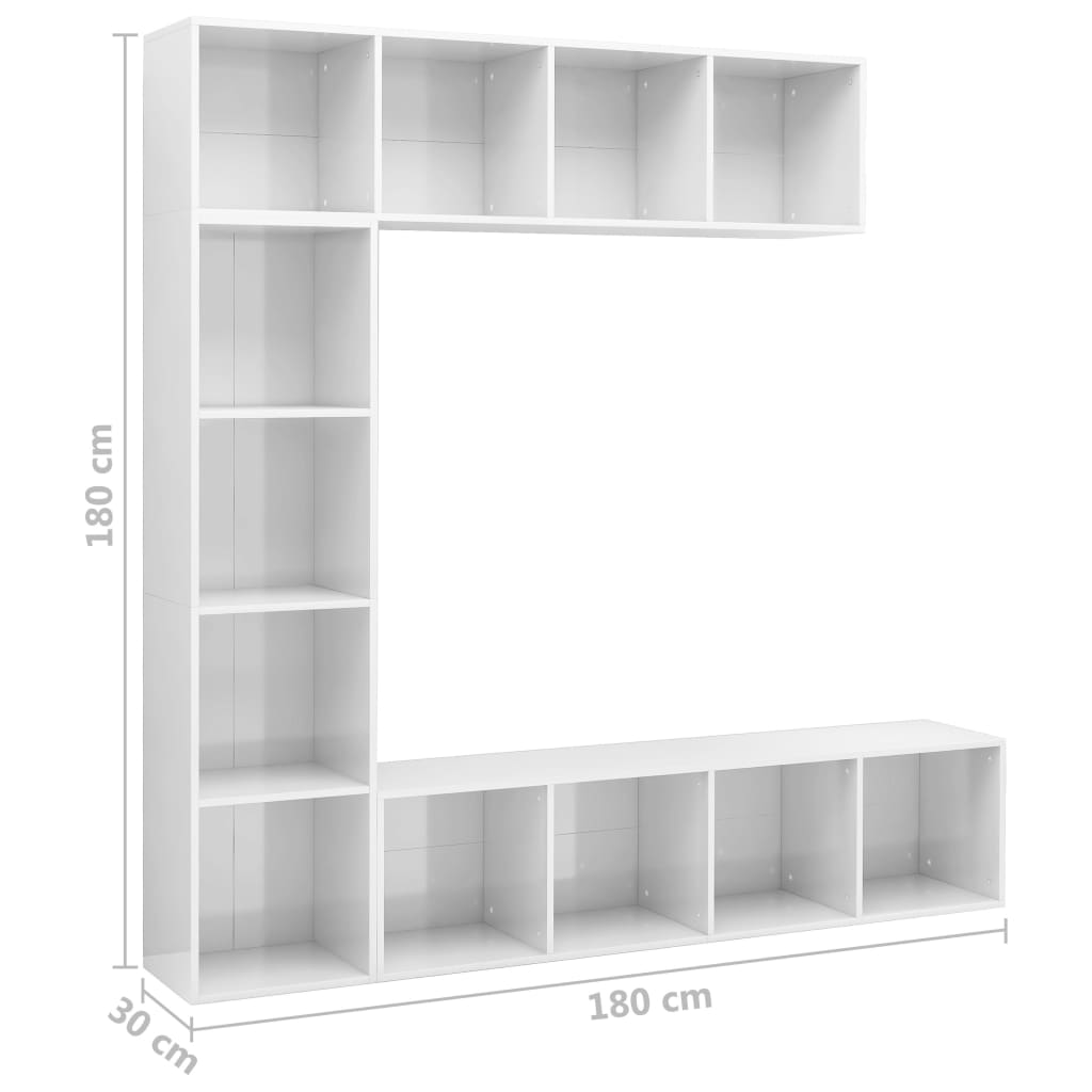 3-tlg. Bücher-/TV-Schrank Set Hochglanz-Weiß 180x30x180 cm
