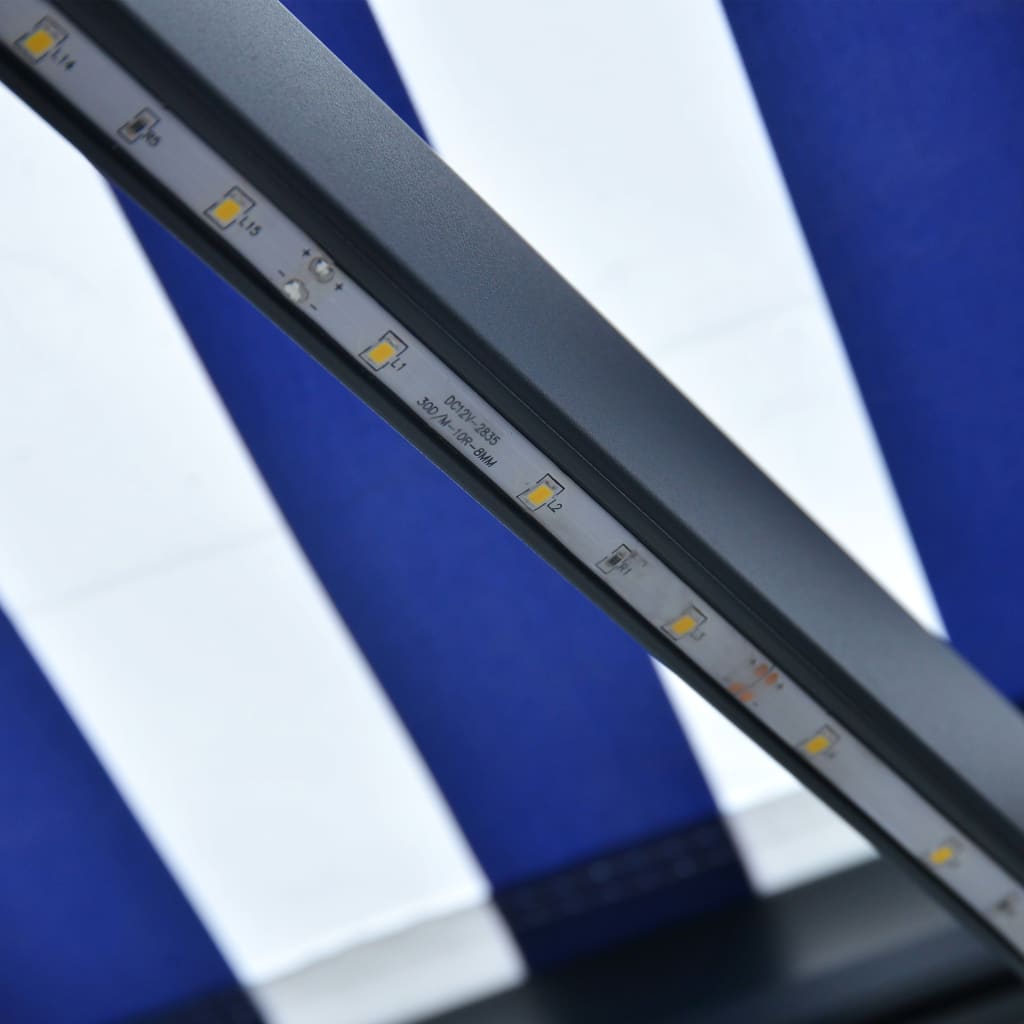 Markise mit Windsensor & LED 600x300cm Blau und Weiß
