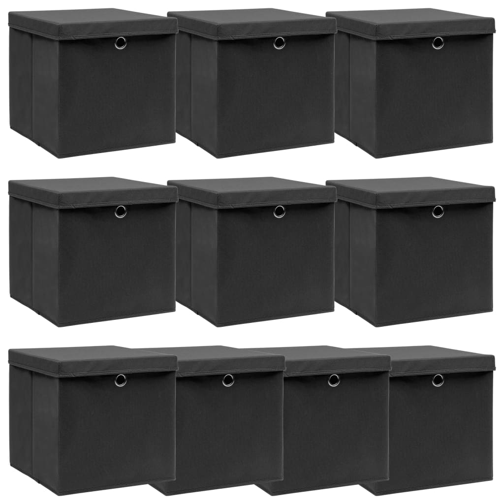 Aufbewahrungsboxen mit Deckeln 10 Stk. Schwarz 32x32x32cm Stoff