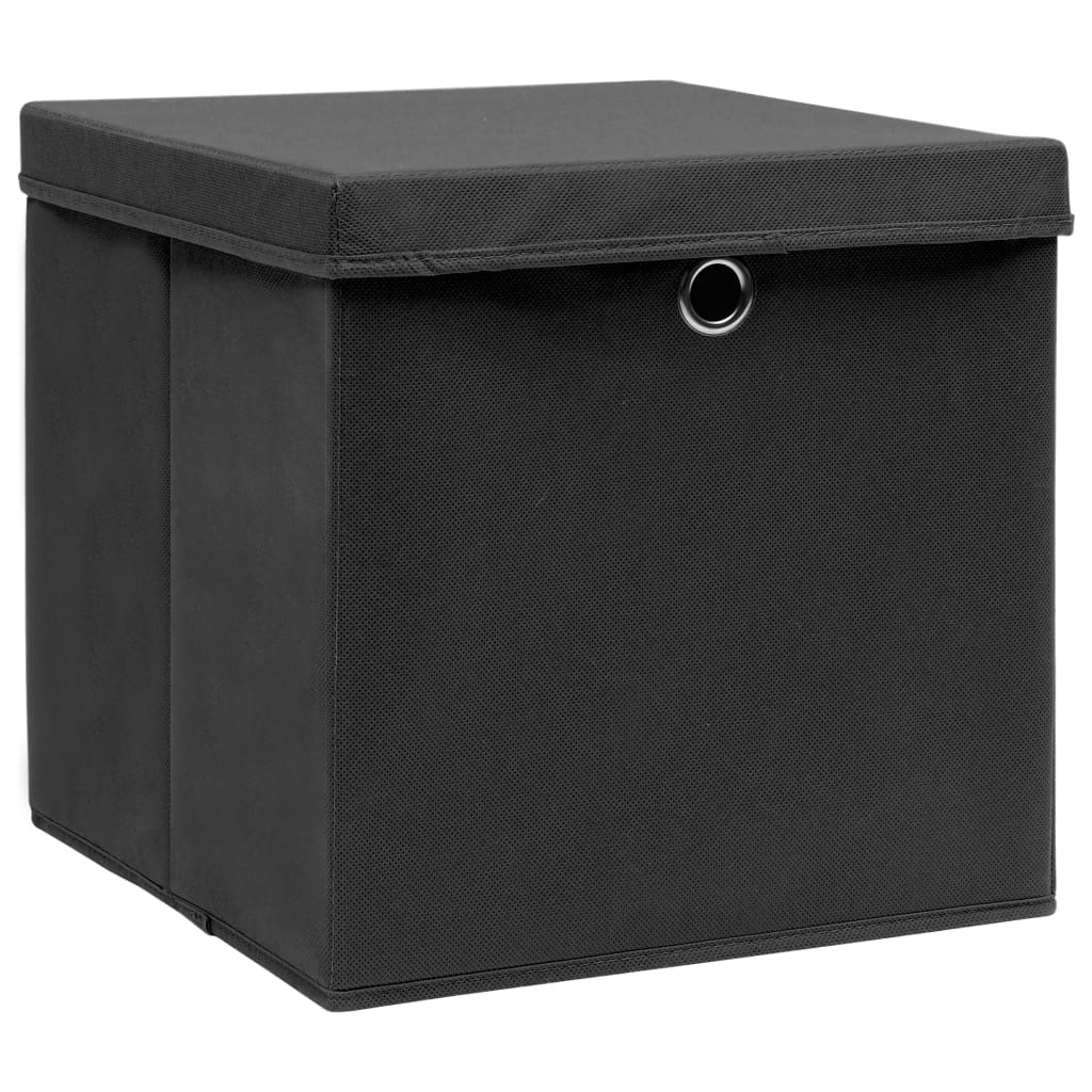 Aufbewahrungsboxen mit Deckeln 10 Stk. Schwarz 32x32x32cm Stoff