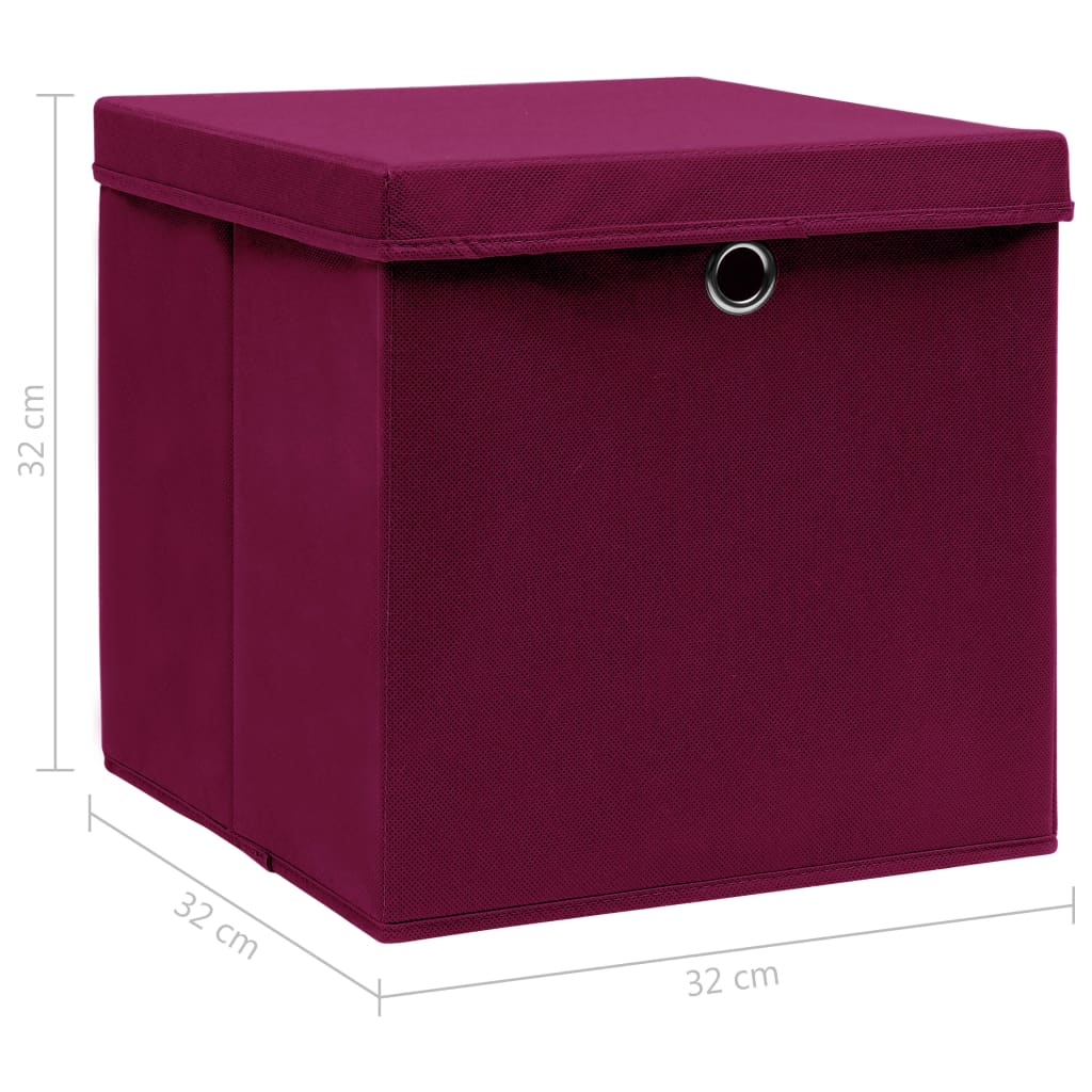 Aufbewahrungsboxen mit Deckeln 10 Stk. Dunkelrot 32x32x32cm