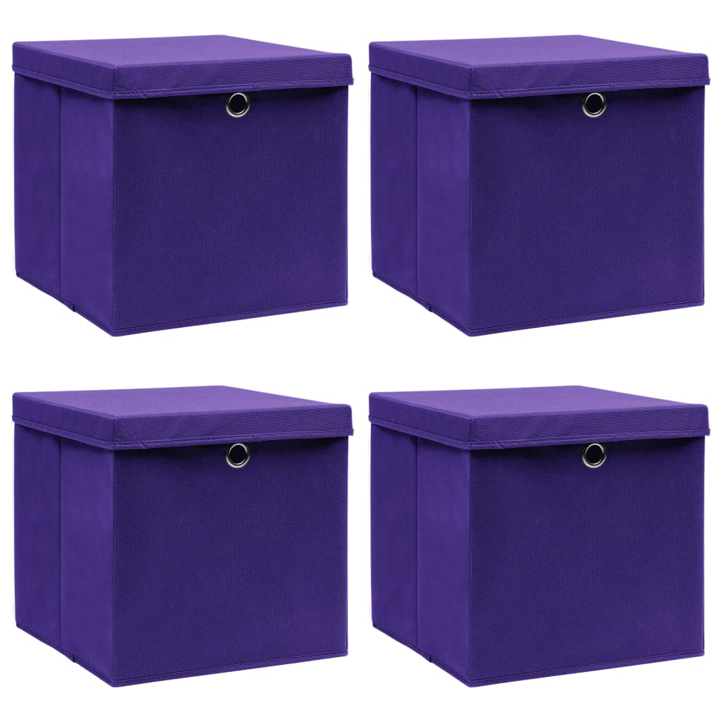 Aufbewahrungsboxen mit Deckeln 4 Stk. Lila 32x32x32 cm Stoff