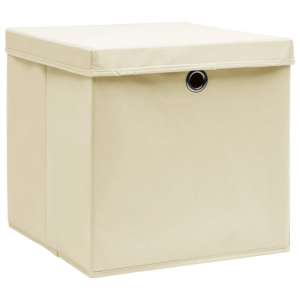 Aufbewahrungsboxen mit Deckel 4 Stk. Creme 32x32x32 cm Stoff