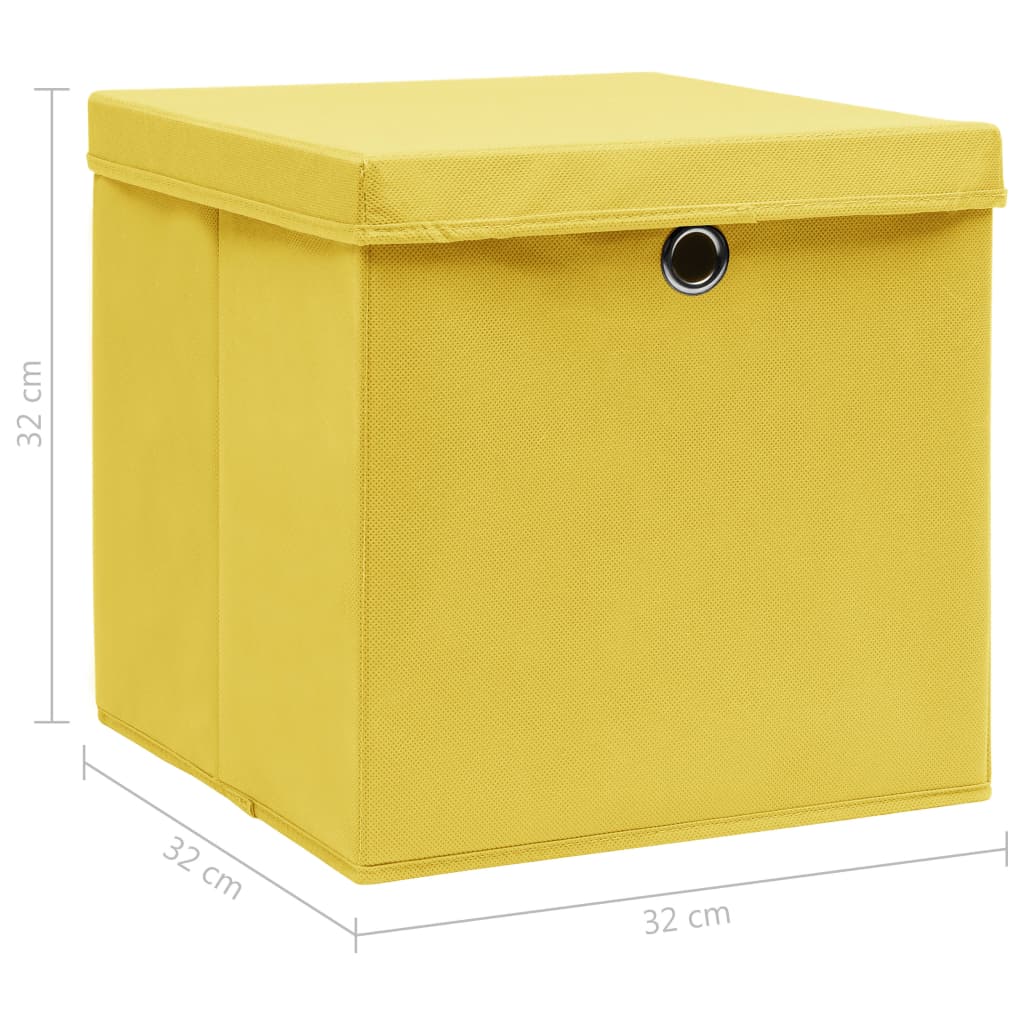 Aufbewahrungsboxen mit Deckeln 4 Stk. Gelb 32x32x32 cm Stoff