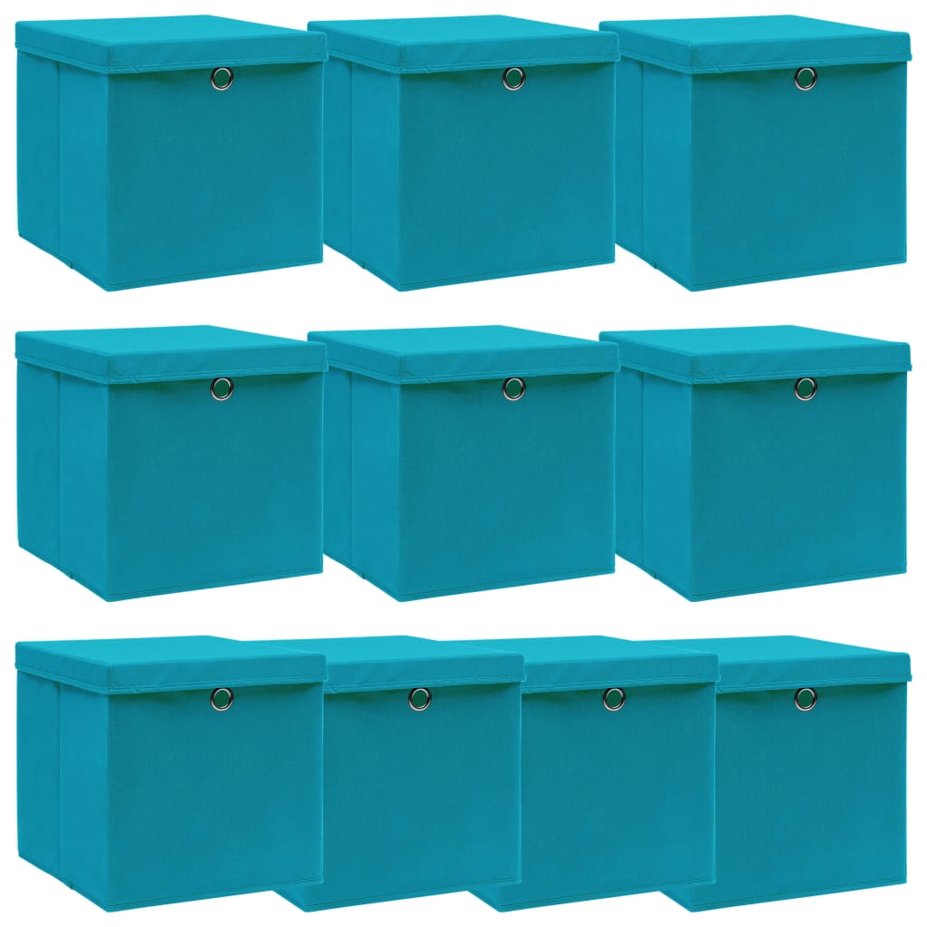 Aufbewahrungsboxen mit Deckeln 10Stk. Babyblau 32x32x32cm Stoff