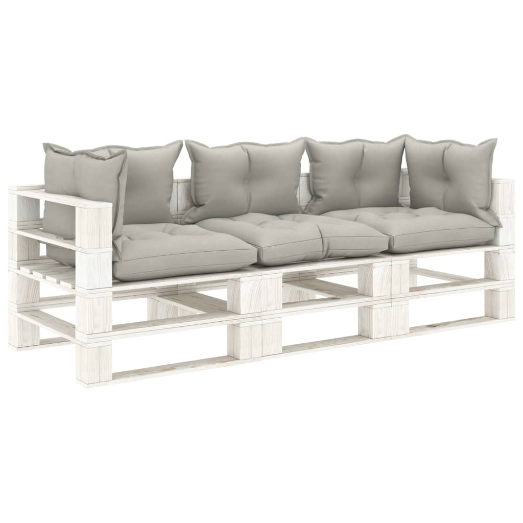 Garten-Palettensofa 3-Sitzer mit Kissen in Taupe Holz