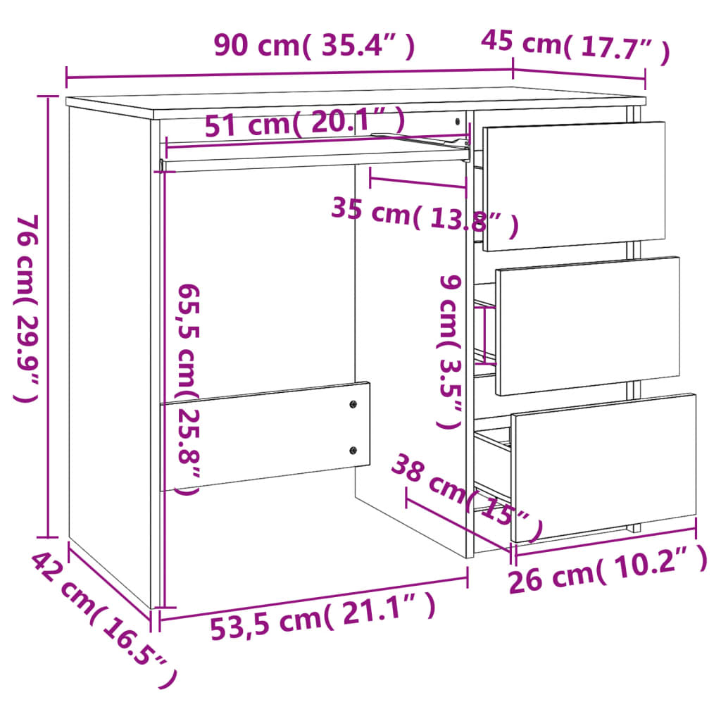 Schreibtisch Hochglanz-Weiß 90x45x76 cm Holzwerkstoff