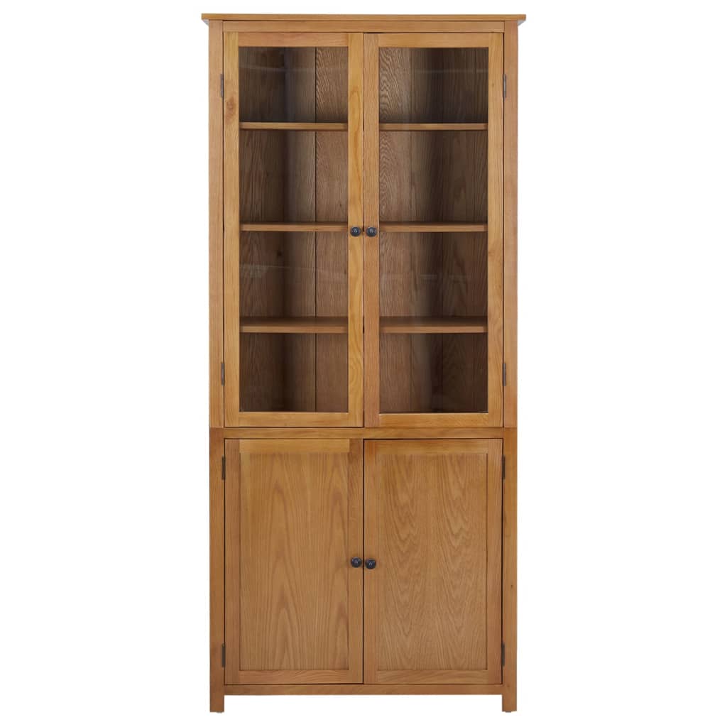 Bücherschrank mit 4 Türen 90x35x200 cm Eiche Massivholz & Glas