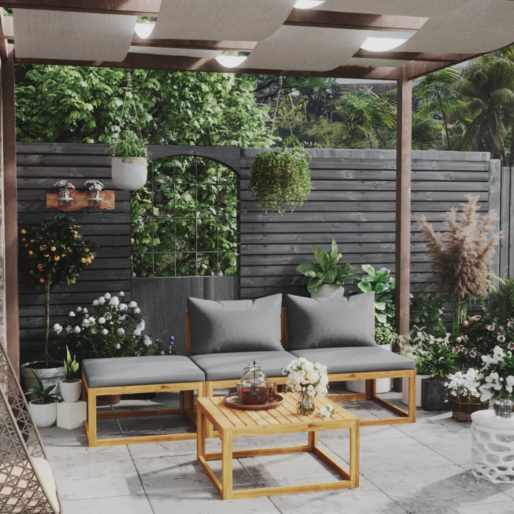 4-tlg. Garten-Lounge-Set mit Auflagen Massivholz Akazie