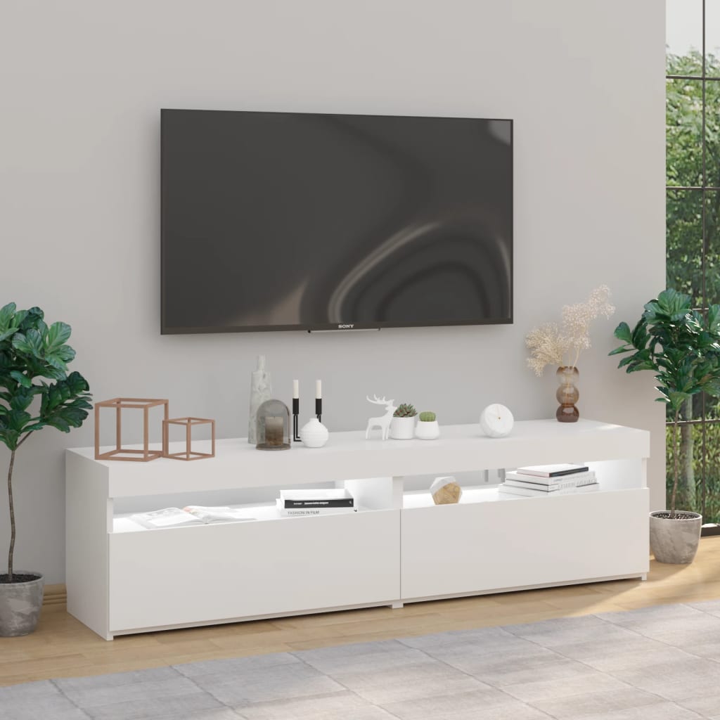TV-Schränke 2 Stk. mit LED-Leuchten Hochglanz-Weiß 75x35x40 cm