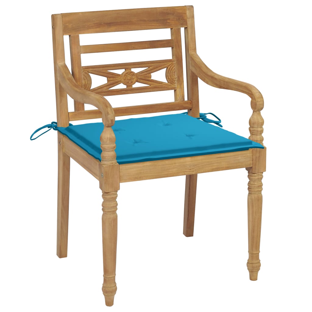 Batavia-Stühle 2 Stk. mit Blauen Kissen Teak Massivholz