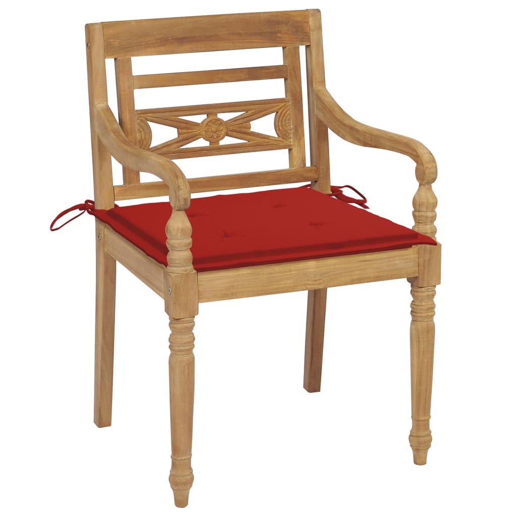 Batavia-Stühle 2 Stk. mit Roten Kissen Teak Massivholz
