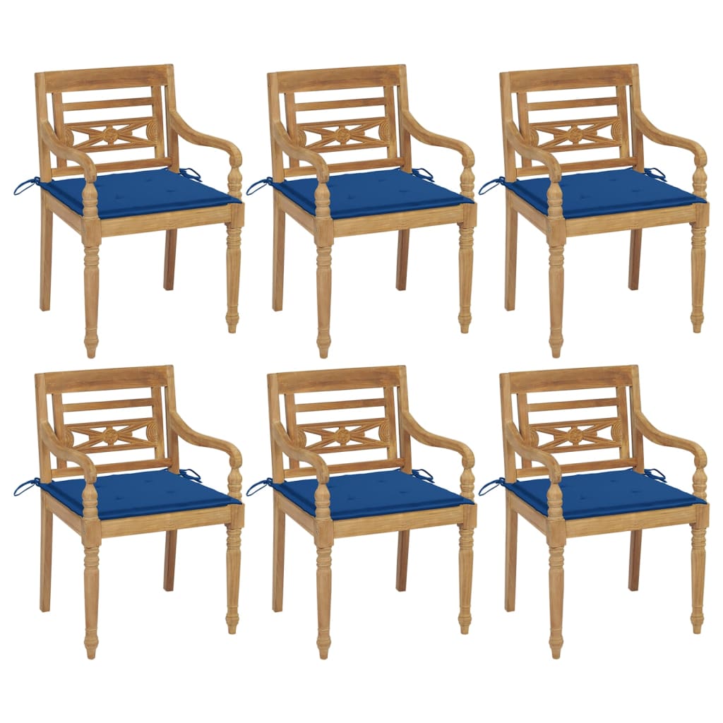 Batavia-Stühle mit Kissen 6 Stk. Massivholz Teak
