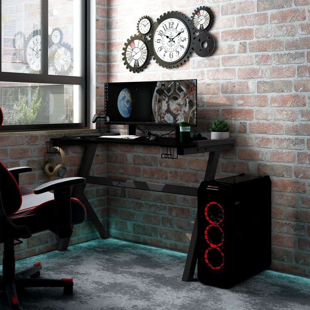Gaming-Schreibtisch mit LED und Y-Gestell Schwarz 90x60x75 cm