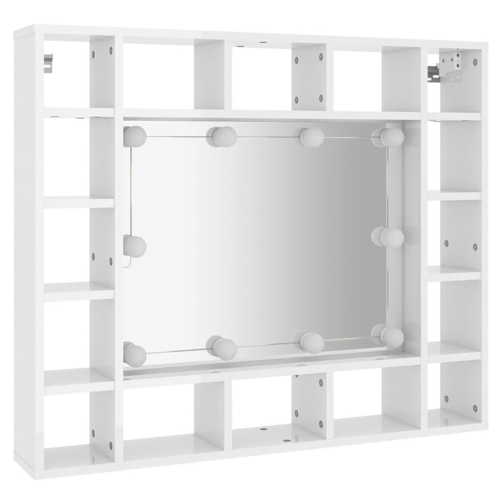 Spiegelschrank mit LED Hochglanz-Weiß 91x15x76,5 cm