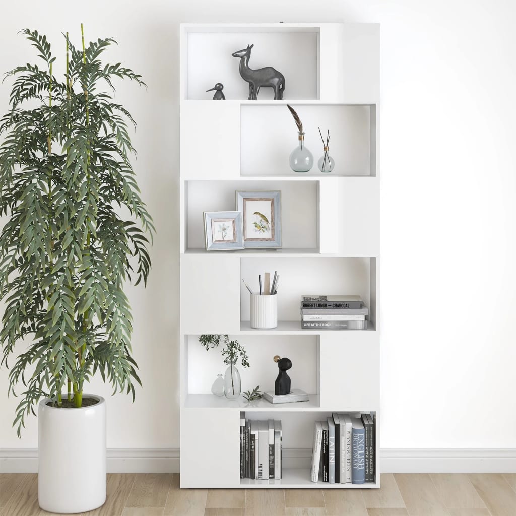 Bücherregal Raumteiler Hochglanz-Weiß 80x24x186cm Holzwerkstoff