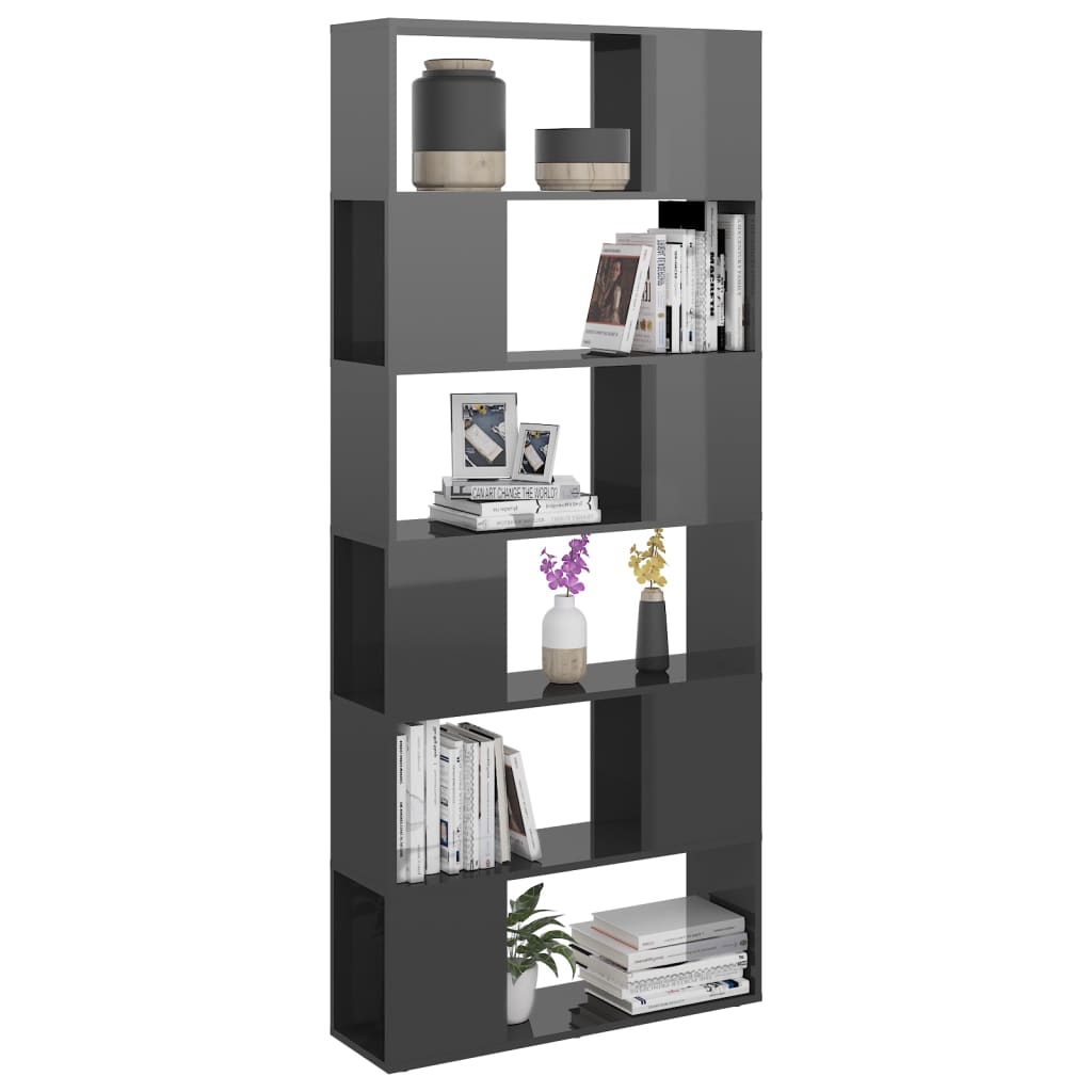 Bücherregal Raumteiler Hochglanz-Grau 80x24x186cm Holzwerkstoff