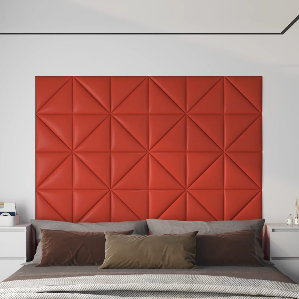 Wandpaneele 12 Stk. Rot 30x30 cm Kunstleder 0,54 m²