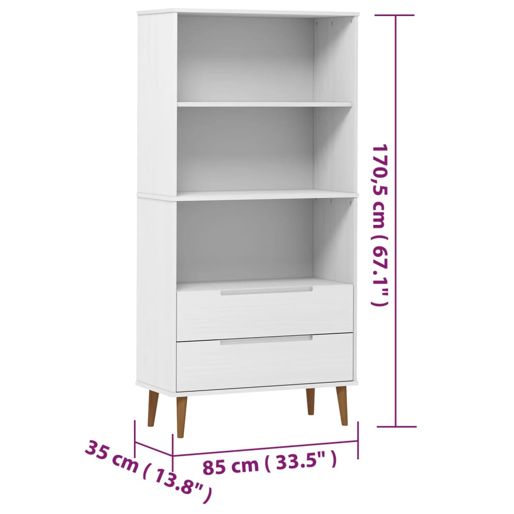 Bücherregal MOLDE Weiß 85x35x170,5 cm Massivholz Kiefer
