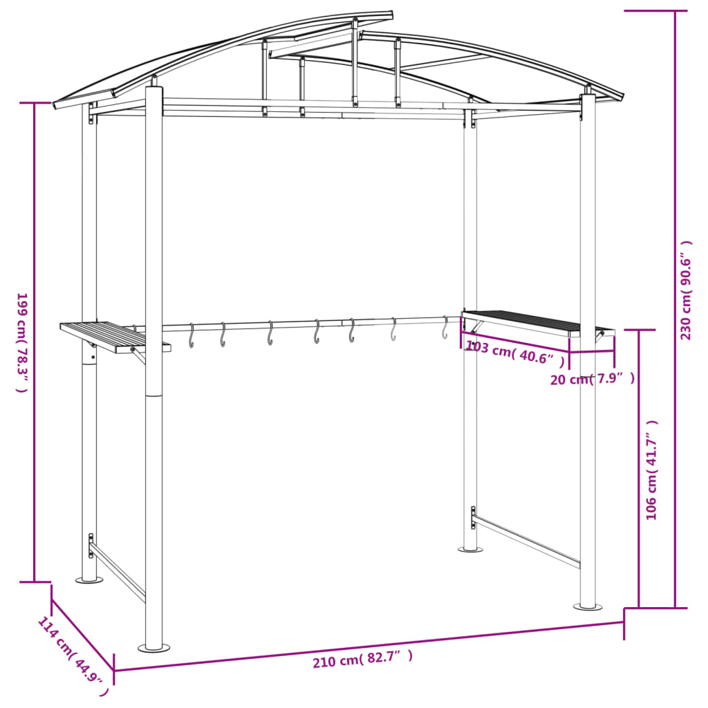 Grillpavillon mit Seitenregalen Anthrazit 210x114x230 cm Stahl