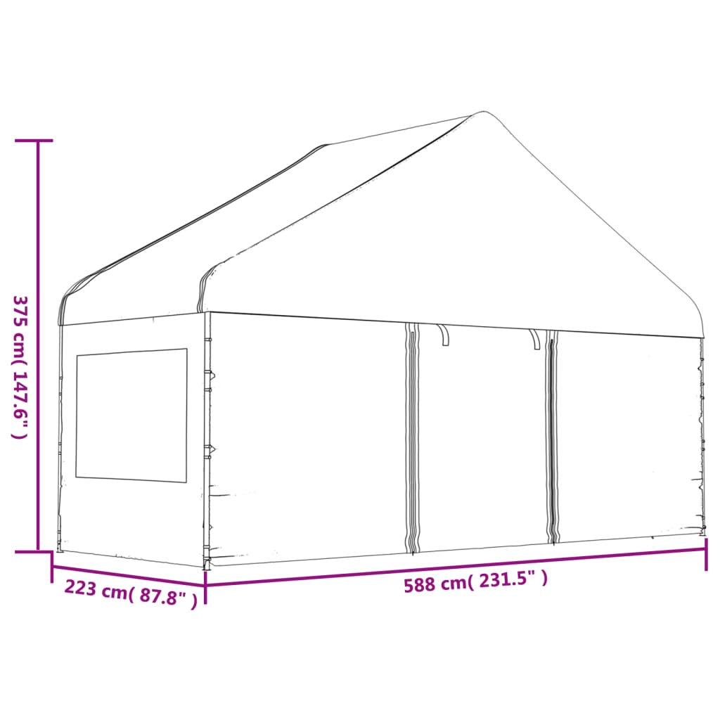 Pavillon mit Dach Weiß 20,07x5,88x3,75 m Polyethylen