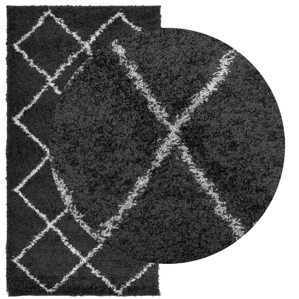 Teppich Shaggy Hochflor Modern Schwarz und Creme 80x150 cm