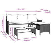 Thumbnail for Gartensofa in L-Form mit Tisch und Kissen Schwarz Poly Rattan