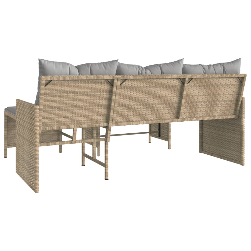 Gartensofa in L-Form mit Tisch und Kissen Beige Poly Rattan