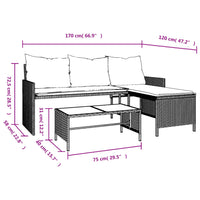 Thumbnail for Gartensofa in L-Form mit Tisch und Kissen Hellgrau Poly Rattan