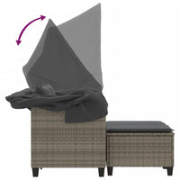 Thumbnail for Gartensofa 2-Sitzer mit Dach und Hockern Grau Poly Rattan