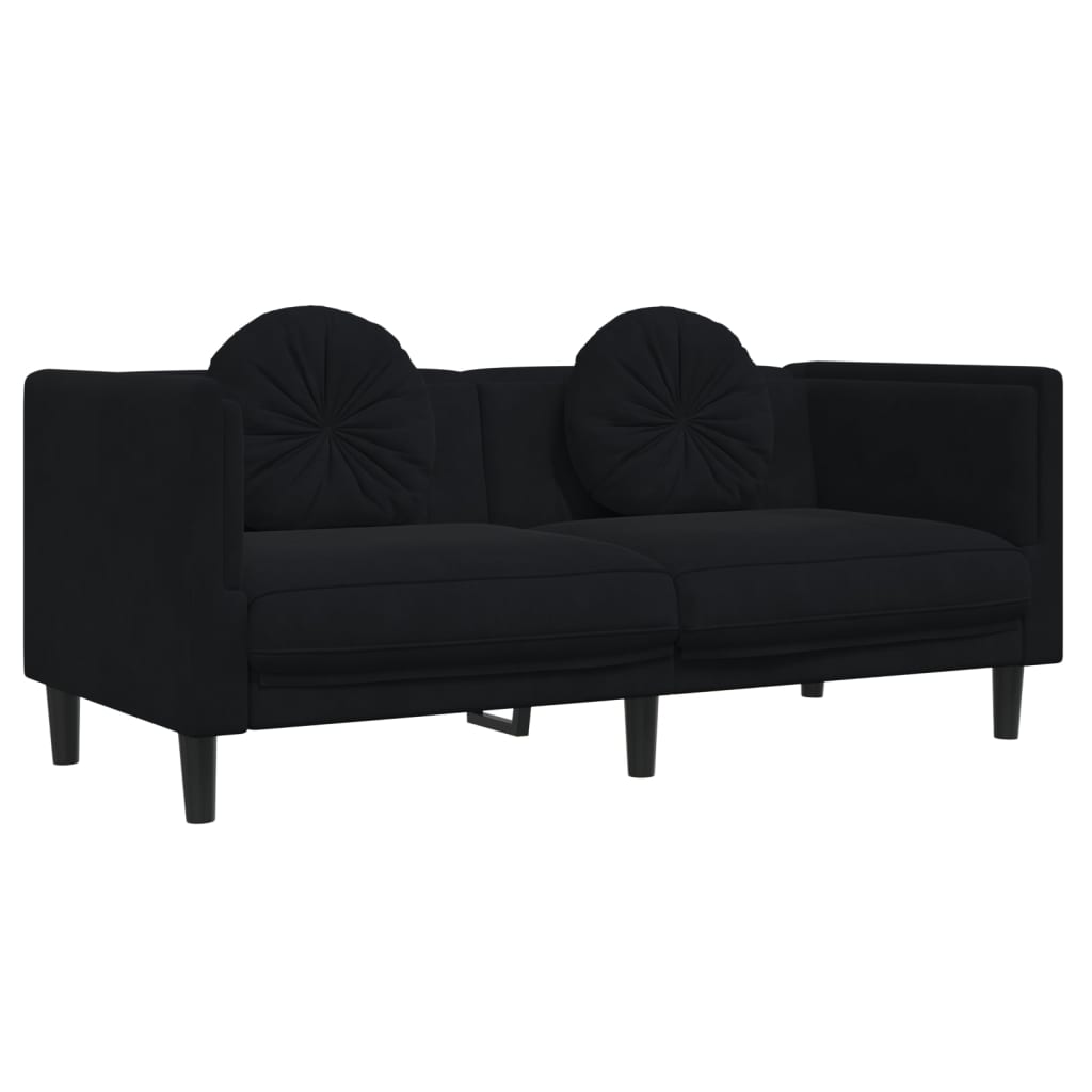 Sofa mit Kissen 2-Sitzer Schwarz Samt