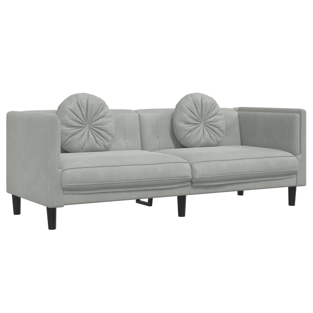 Sofa mit Kissen 3-Sitzer Hellgrau Samt