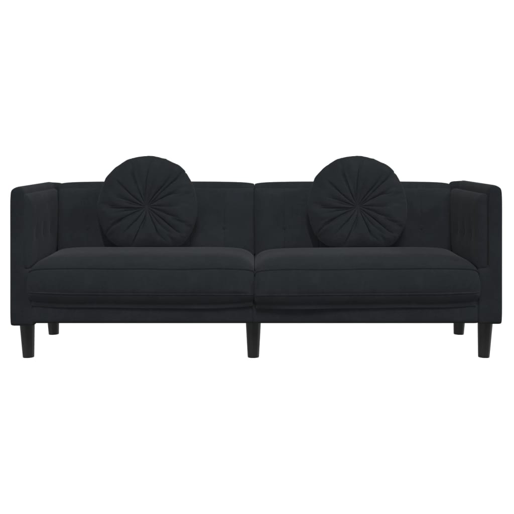 Sofa mit Kissen 3-Sitzer Schwarz Samt