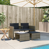 Thumbnail for Gartensofa 2-Sitzer mit Tisch und Hockern Grau Poly Rattan
