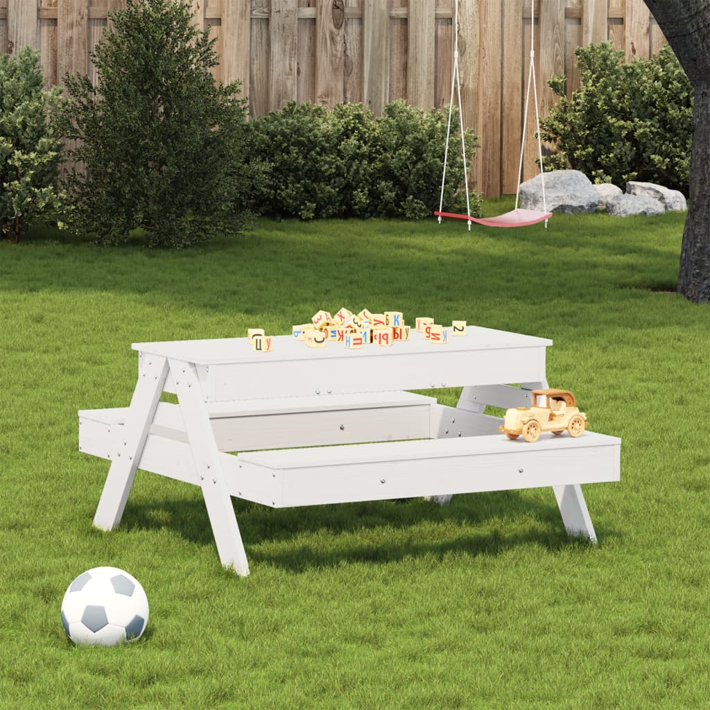 Picknicktisch mit Sandkasten für Kinder Weiß Massivholz Kiefer