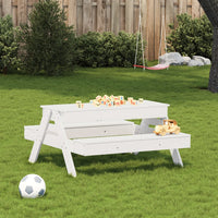 Thumbnail for Picknicktisch mit Sandkasten für Kinder Weiß Massivholz Kiefer