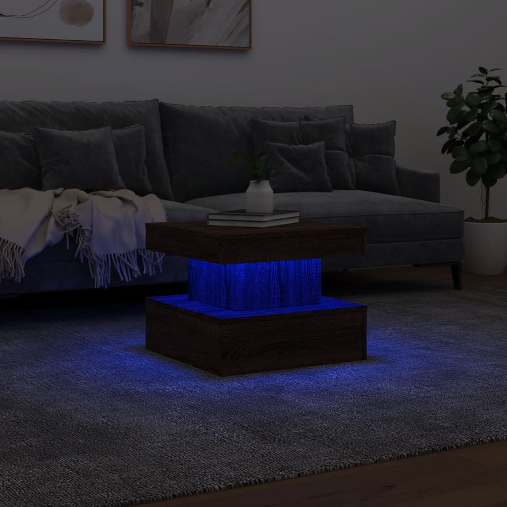 Couchtisch mit LED-Leuchten Braun Eichen-Optik 50x50x40 cm