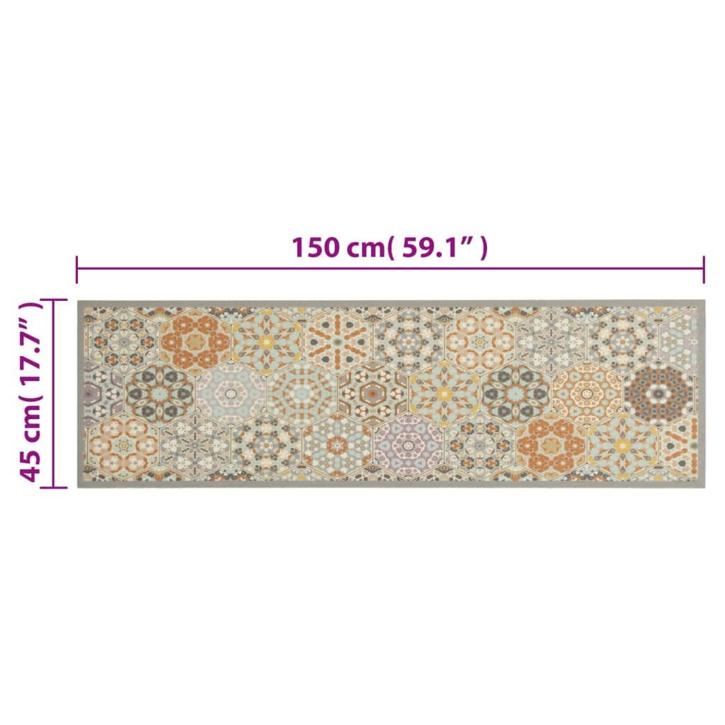 Küchenteppich Waschbar Sechseck Pastell 45x150 cm Samt