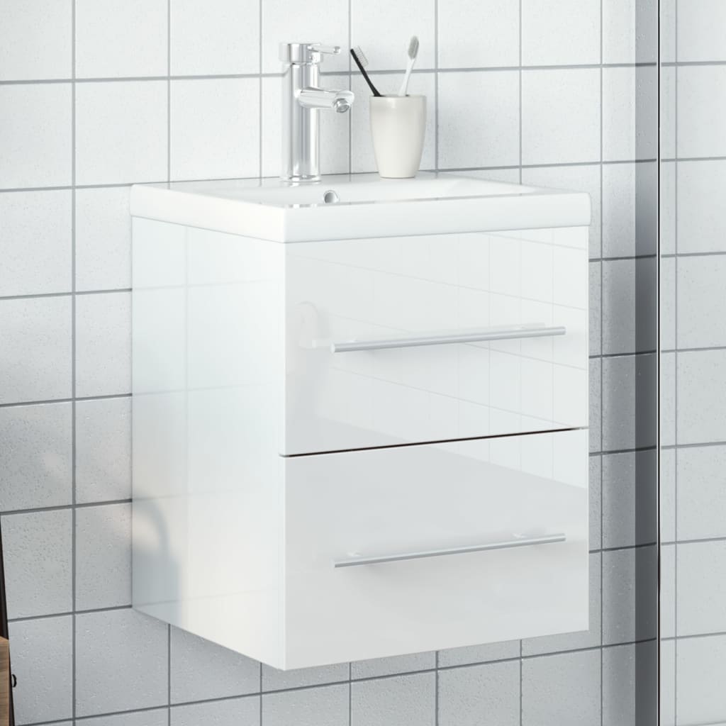 Waschbeckenunterschrank mit Einbaubecken Hochglanz-Weiß