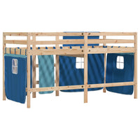 Thumbnail for Kinderhochbett mit Vorhängen Blau 90x200 cm Massivholz Kiefer