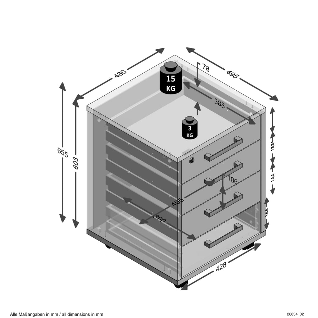 FMD Rollcontainer 48x49,5x65,5 cm Weiß